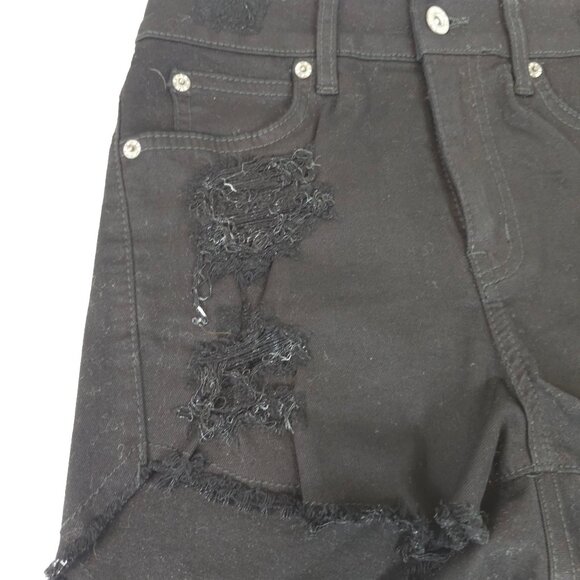 Womens 25 Black Distressed Denim Short Shorts Summer Whimsigoth Festival Rocker - Picture 3 of 11